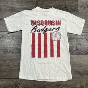 Vintage 90s Signal Sports Wisconsin Badgers White T-Shirt Single Stitch USA Med